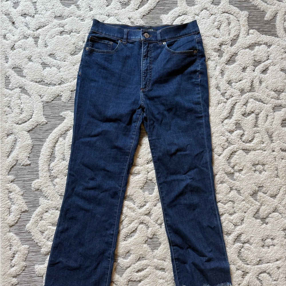 Classic Blue Cropped Flare with a raw hem Women's Jeans